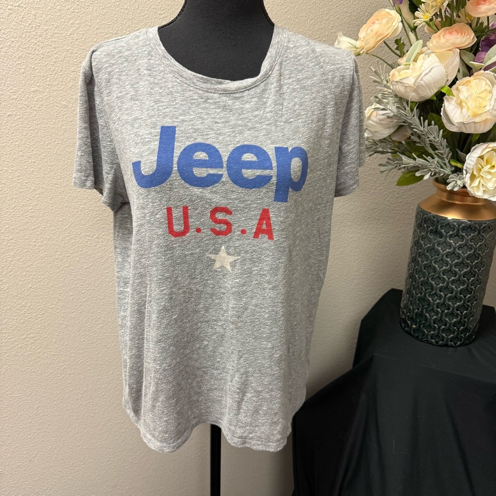 Jeep USA Gray Graphic Tee L | Patriotic Soft Crewneck Shirt Red White Blue